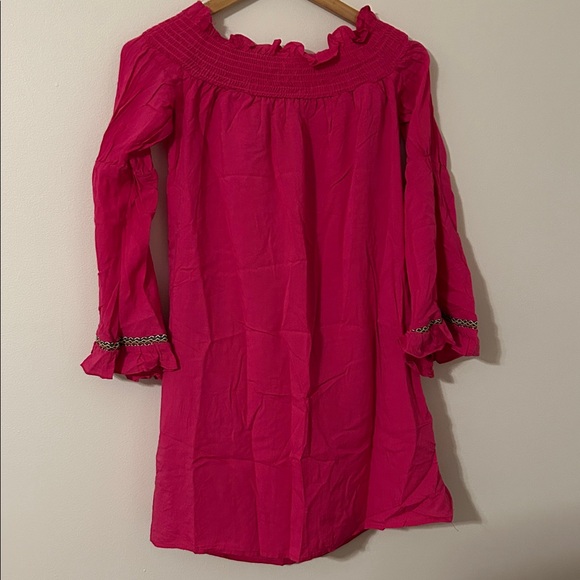 NWT Tea n Cup Hot Pink Tassel Peasant BOHO Dress Womens Juniors Size Small - Picture 2 of 4
